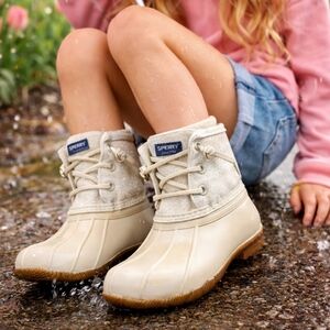 Sperry Kids Cream Glitter Duck Boots Size 10 Waterproof Rain Snow